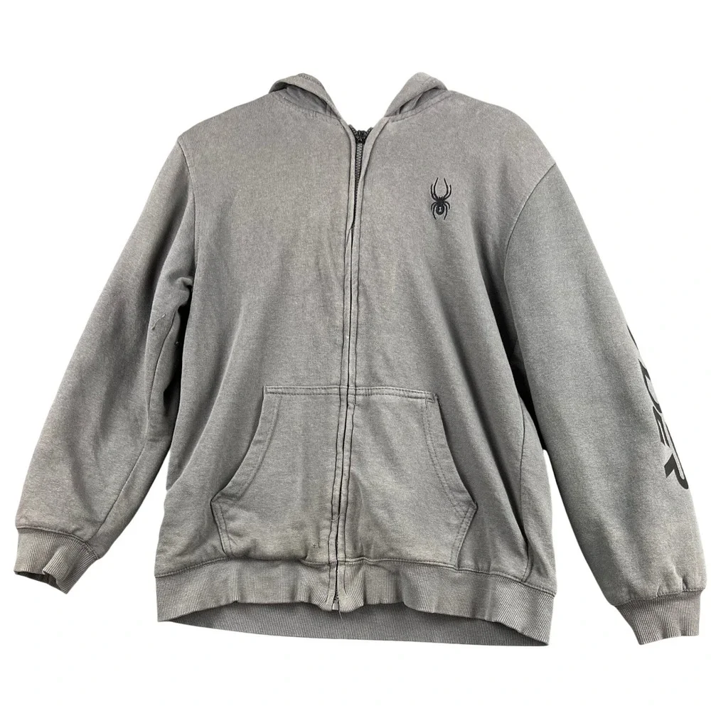 Spyder Hoodie Kids XL 18/20 Sherpa Lined Full Zip Gray Logo Sweatshirt Good